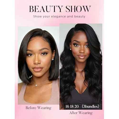 PerisModa Body Wave Bundles Human Hair 16 18 20 Inch 1PC 100% Human Hair Bundles Unprocessed Brazilian Virgin Hair Bundle 12A Body Wave Human Hair Extensions Natural Black