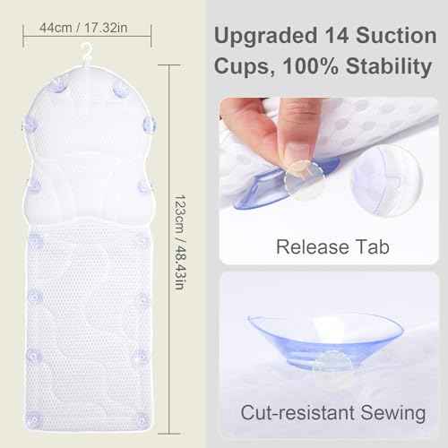 Luxury Spa Bath Pillow, Thick Full Body Cushion with Laundry Bag, Non-Slip Memory Foam for Head, Neck, Back Support, Ideal Women's Soaking Tub Gift