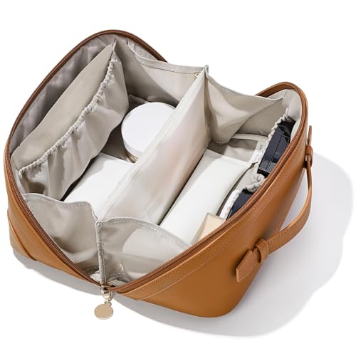 mibasies Flat Lay Open Travel Makeup Bag, Dual-Zipper Diagonal Cosmetic Bag, Large Capacity Waterproof Toiletry Bag for Women