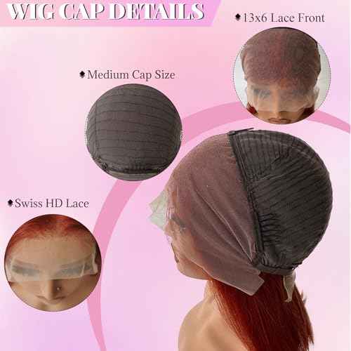 Reddish Brown Bob Wig Human Hair 13x6 HD Lace Front Wigs Human Hair Glueless Bob Wig Human Hair Pre Plucked with Baby Hair 180% Density 16 Inch