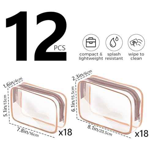 AURUZA Clear Makeup Bag,Portable Travel Toiletry Bags with Zipper, TSA Approved Clear Organizer Bags, PVC Cosmetic Pouch for Airport Airline Compliant