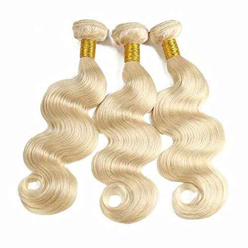 Blonde Human Hair Bundles with Closure Brazilian Premium Virgin Body Wave Human Hair Extensions 613 Blonde 3 Bundles with 4x4 Lace Closure Free Part (12 14 16+10, 613)