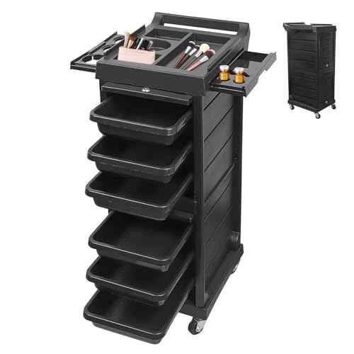 EBANKU Salon Beauty Rolling Trolley Cart, Black Hair Salon Storage Cabinet Barber Organizer Tool Multi Drawers Rolling Cart Free Standing Furniture with 4 Universal Wheels Hair Salons Supplies