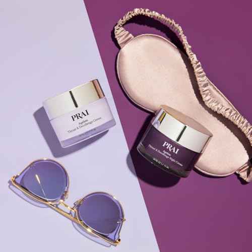 PRAI Beauty Ageless Day and Night Neck Creme Set | 1 Throat & Decolletage Day Creme and 1 Throat & Decolletage Night Creme | Skin Tightening Cream Set for Instantly Ageless Neck | 1.7 Oz Each