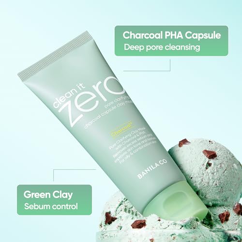 BANILA CO Clean It Zero Charcoal Capsule Pore Polish Mask | Gentle Exfoliating Facial Polish with Charcoal PHA Capsules & Green Clay | Korean Skincare for Oily & Sensitive Skin (100g / 3.53 oz)
