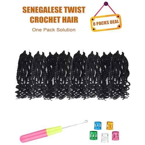 6 Inch Wavy Senegalese Twist Crochet Hair Color 2 Short Crochet Braids for Black Women 8 Packs Pre Looped Bob Kinky Twist Crochet Hair with Curly Ends for Kids (6 Inch,2)