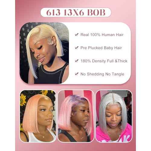 Alididi 613 Blonde Bob Wig Human Hair Straight 13x6 Transparent Lace Front Wigs Human Hair Pre Plucked Glueless Short Bob Wig human hair 180% Density 613 bob wigs for black women 10 Inch