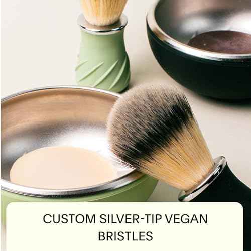 Leaf Shave | Leaf Bowl and Brush Set, Stainless Steel and Silicone Grooming Bowl with Lather Brush, Compatible with Shave Soap Bars and Refills - Black