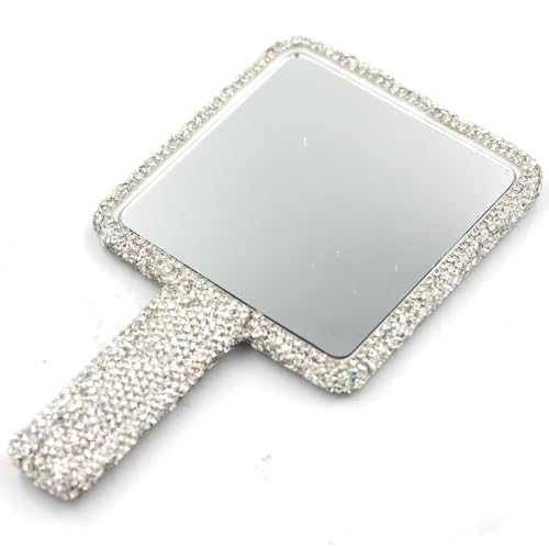 Bestbling Rhinestone Hand Mirror - Bling Mirror with Dazzling Rhinestones, Perfect for Makeup and Decoration - Ideal Gift for Women and Girls (Square Silver)