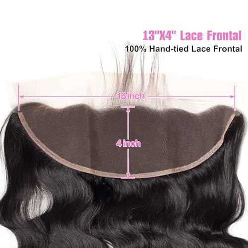 13x4 HD Lace Frontal Body Wave Human Hair 100% Unprocessed Brazilian Virgin Hair 150% Density Bleached Knots Free Part Natural Color Can Be Dyed & Curled 22 Inch
