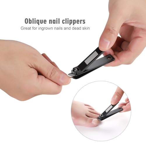 HAWATOUR Manicure Set Pedicure Kit, Heavy Duty Zinc Alloy Stainless Steel Fingernail Clippers Toenail Clippers Nail File with Tin Case, Premium Manicure Tools for Nail Care, Black