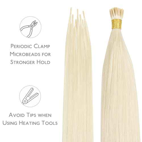 WENNALIFE I Tip Hair Extensions Real Human Hair, 100g 200s 14 Inch Platinum Blonde Remy Itip Human Hair Extensions Invisible Itips Straight I Tips Cold Fusion Extensions