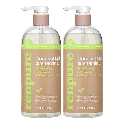 Renpure Coconut Milk & Vitamin E Moisturizing Body Wash - Gently Cleanses & Restores Moisture Balance - For Soft, Hydrated & Healthy-Looking Skin - With Coconut Oil & Vitamin E - 24 Fl Oz, 2 Pack