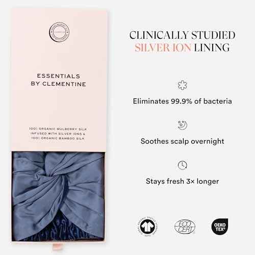 Essentials by Clementine Organic Hair Bonnet in Blue Lagoon | Silver Ion Silk Lined Bamboo Sleep Cap for Frizz-Free, Curly Hair, and Scalp Health