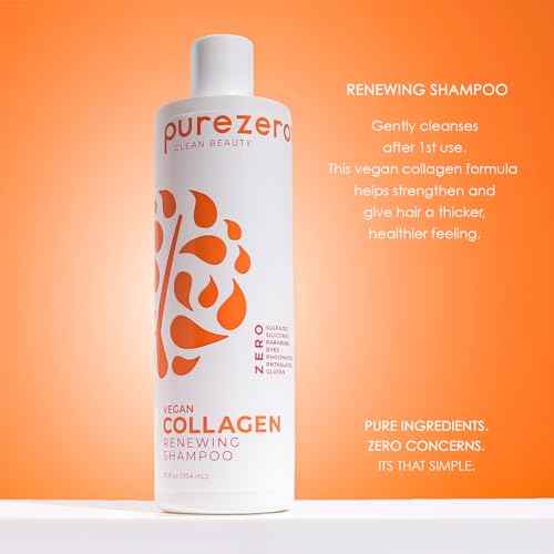 PureZero Vegan Collagen Shampoo & Conditioner Set - Strengthening & Hydrating Clean Beauty Duo for Dry or Damaged Hair ? Plant-Based Collagen, Sulfate-Free, Paraben-Free, Cruelty-Free, 2 ¡¿ 12 oz