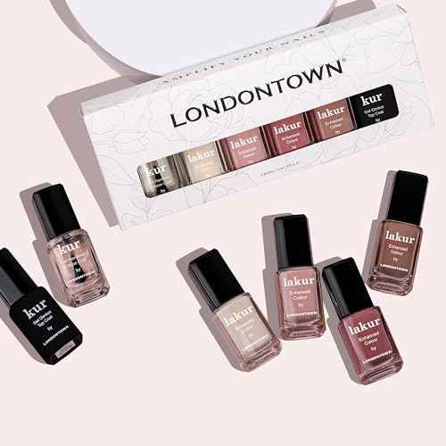 LONDONTOWN The Sophisticate Collection - Full Manicure Nail Polish Kit with Nail Hardener & Base Coat, Gel Genius Top Coat, and 3 Nail Color Shades, 0.40fl oz