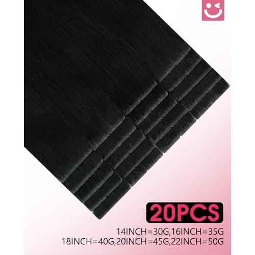 Youngsmile Injection Tape in Hair Extensions Real Human Hair, #1 Jet Black 14 Inch Invisible Edge Tape in Injected Hair Extensions, 20pcs 30g, Straight Remy Virgin Human Hair Tape ins (#1,14'')