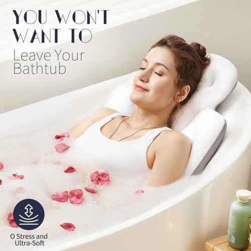Full Body Bath Pillow for Bathtub, Thick Bathtub Cushion with Laundry Bag, Luxury Tub Pillow for Bath for Headrest Neck and Back Support White 56" x 16"