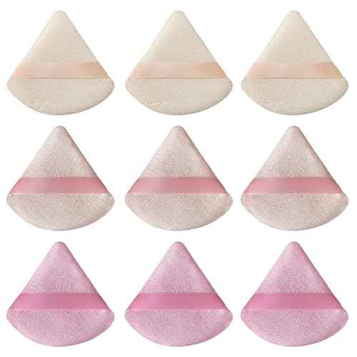9 Pcs Pink Triangle Powder Puff Makeup Puff:Powder Puff Face Triangle for Loose Powder Cosmetic Foundation Makeup Sponge Beauty Blender