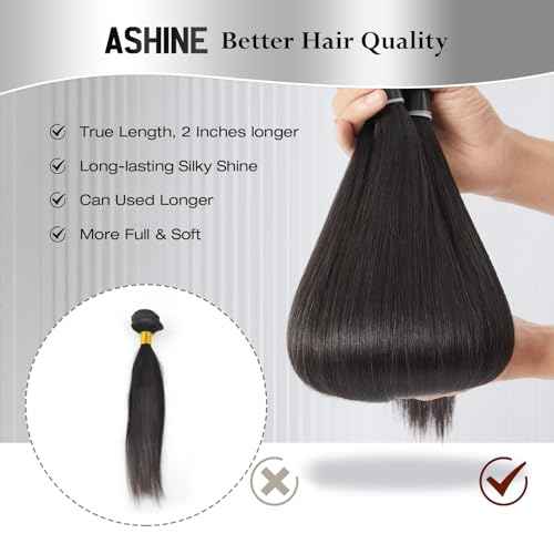 ASHINE Human Hair Bundles Body Wave Straight, Unprocessed Cambodian Raw Hair Bundles for Women Natural Black 14 16 18 Inch, Keep Soft and Silky After Multiple Washes