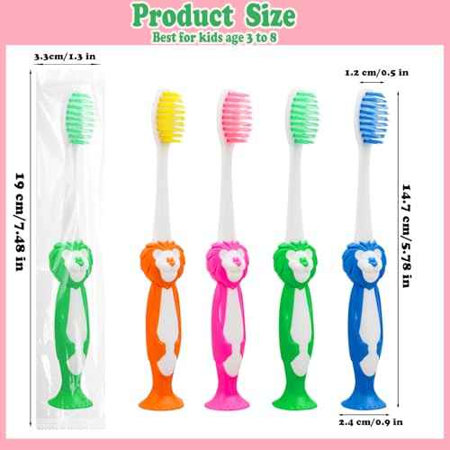Disposable Toddler Toothbrushes - Pack of 120, Manual Suction Cup Bulk Kids Toothbrushes Individually Wrapped Animal Toothbrush for Home, School, Camp, Daycare, Travel
