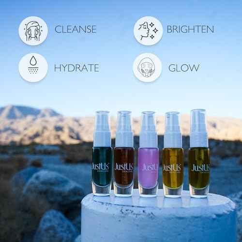 JustUs Skincare Mini Kit ? 5 Piece Anti-Aging Travel Set for Hydration, Firmness, Brightening + Glow ? Includes Free Travel Case | $115 Value