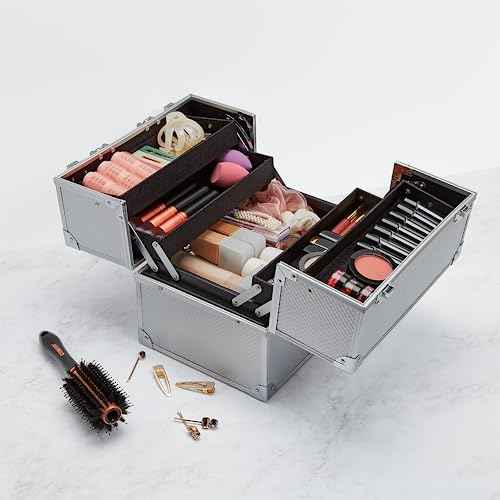 Conair Makeup Beauty Case - Cosmetic Case with Expandable Shelves and Locking Latch - Professional makeup case - Silver Diamond - London SOHO New York by Conair
