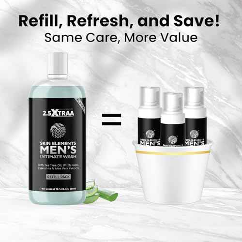 Skin Elements Men's Intimate Wash JUMBO Pack | with Refill | For 180 Days | 14.2 fl. oz | pH Balanced Hygiene Foaming Wash | Controls Bad Odor | with Tea Tree Oil | Super Saver Pack |