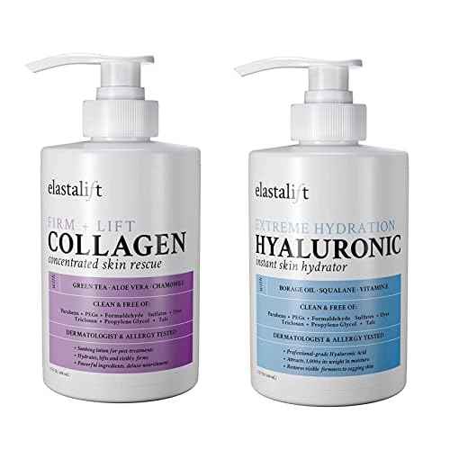 Elastalift Collagen Body Cream + Hyaluronic Acid Lotion Skin Care Set, Anti Aging Face & Body Moisturizer Dry Skin Rescue Creams For Wrinkle Control, Lifting, Firming, & Tightening Skin, 2-Pack