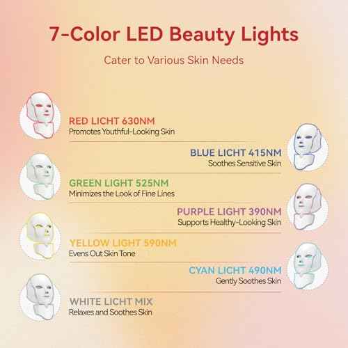 LED Face Mask Light Therapy, 7 Colors for Skin Vitality, Home Beauty Device - Light Therapy for Face