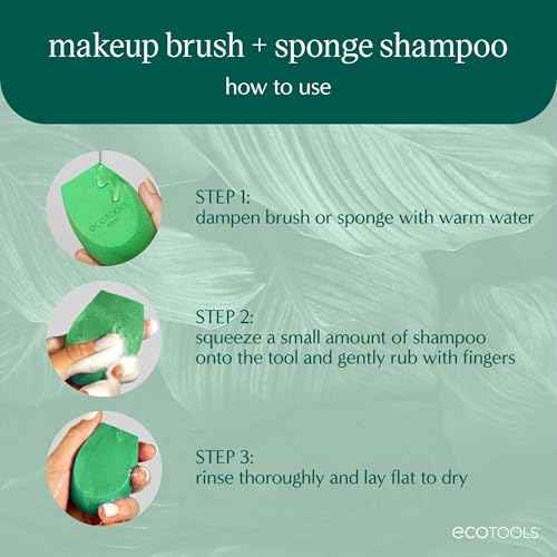 EcoTools XL Makeup Brush + Sponge Shampoo, Removes Makeup, Dirt, & Impurities From Makeup Brushes & Makeup Blending Sponges, Fragrance-Free, Vegan, & Cruelty-Free 16 fl. oz./473 ml, 1 Count, Clear