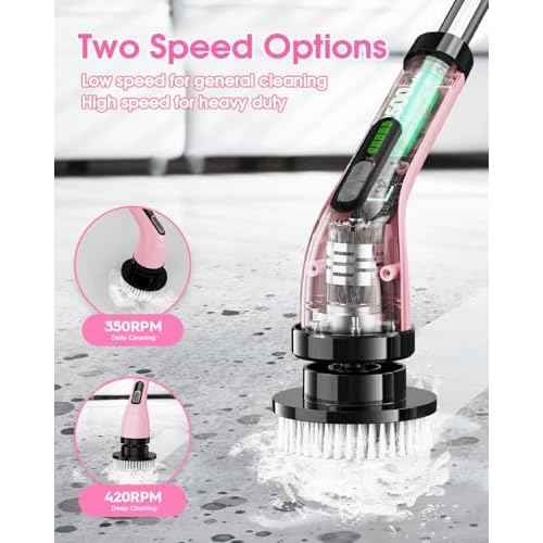 Electric Spin Scrubber for Cleaning Bathroom: Cordless Power Shower Scrubber - Electric Cleaning Brush for Tile Tub - Pink