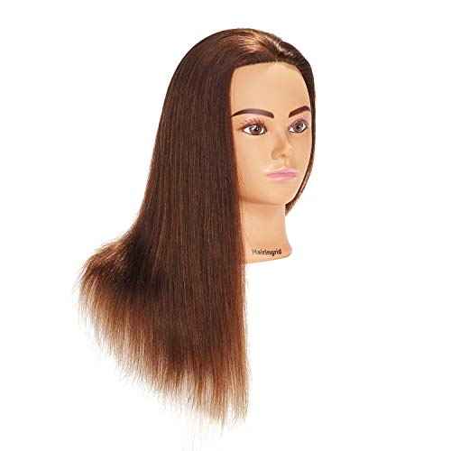 Hairingrid Mannequin Head 20"-22" 100% Human Hair Hairdresser Cosmetology Mannequin Manikin Training Head Hair and Free Clamp Holder (1906LB0414)