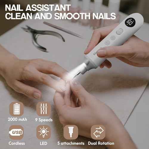Eletorot Electric Nail File Set for Seniors, 5 in 1 Toenail Grinder Kit for Thick Nails, Professional Manicure and Pedicure Kit, Cordless Pedicure Tools for feet, 9 Speeds Nail Drill Machine