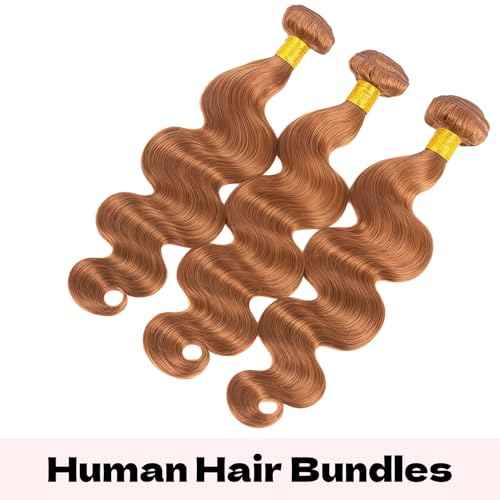 Light Brown Human Hair Bundles Body Wave 16 18 20 Inch Body Wave Human Hair Weave 3 Bundles Silky Hair Bundles Brazilian 3 Bundles Human Hair Extensions 30 Color