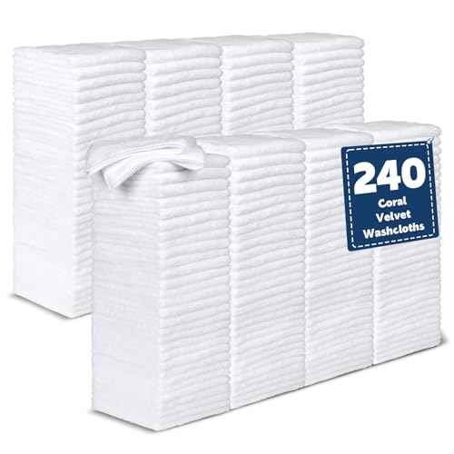 Coral Velvet Washcloths Bulk -240 Pack, Highly Absorbent and Soft White Face Towels, Multi-Purpose Washcloths and Hand Towels for Bathroom, Hotel, Spa and Gym, 12 x 12 inches
