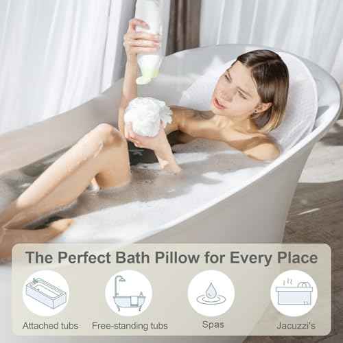 Luxury Spa Bath Pillow, Thick Full Body Cushion with Laundry Bag, Non-Slip Memory Foam for Head, Neck, Back Support, Ideal Women's Soaking Tub Gift