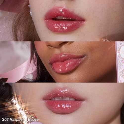 Flower Knows Violet Strawberry Rococo Glowy Lip Gloss 3-Piece Set,G01+G02+G03 with Canvas Tote Bag & Hair Clip,Moisturizing Lip Oil,Hydrating Lip Plumper Makeup for Girls & Women