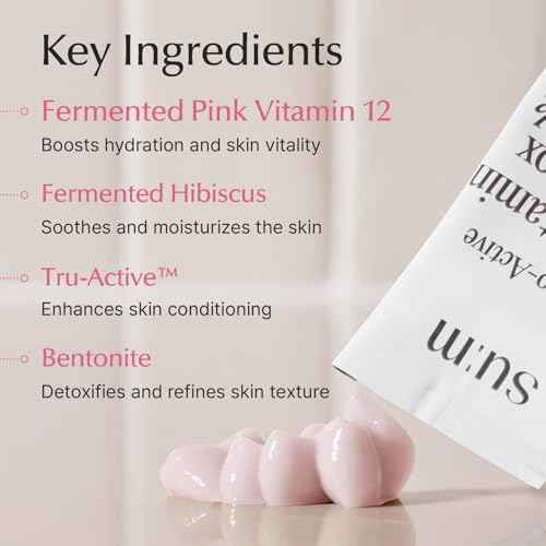 SU:M Micro-Active Pink Vitamin Bubbletox Mask Pack (0.13 fl oz x 14ea) - Korean Skincare ? Deep pore cleansing, hydration with Fermented Pink Vitamin 12, Hibiscus, Kaolin & Bentonite