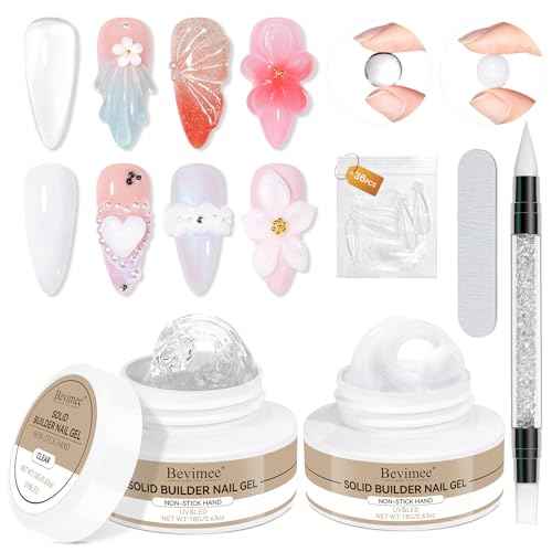 Solid Builder Gel for Nails 2PCS, Sculpting Gel 3D Nail Art Non-Stick Hand, Clear & White, Hard Gels For Nails Modeling, Sculpture, Nail Extension UV/Led Manicure DIY At Home 18g