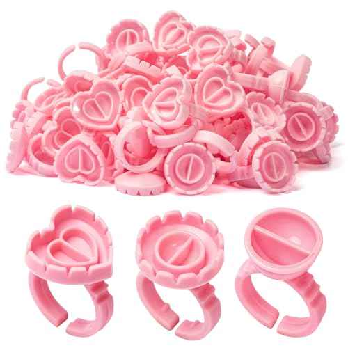MelodySusie Glue Rings, 3 Shapes with 300PCS for Eyelash Extensions or Nail Art, Disposable Plastic Holders for Adhesive, Pigment or Gel Nail Polish, for Home DIY and Salon Tools