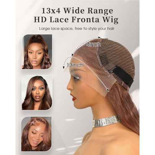 Chocalate Brown Lace Front Wigs Human Hair 13x4 HD Transparent Lace Frontal Wigs Body Wave Colored 4 Brown Wavy Wig Pre-Plucked Hairline 180% Density 24 inch