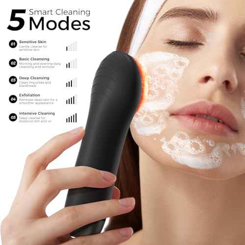 Facial Cleansing Brush Electric Face Scrubber - Rechargeable Face Cleansing Brush with 4 LED Gentle Light Silicone Heat and Vibration Exfoliator Massage Deep Cleansing,IPX7 Waterproof,Ideal Gift