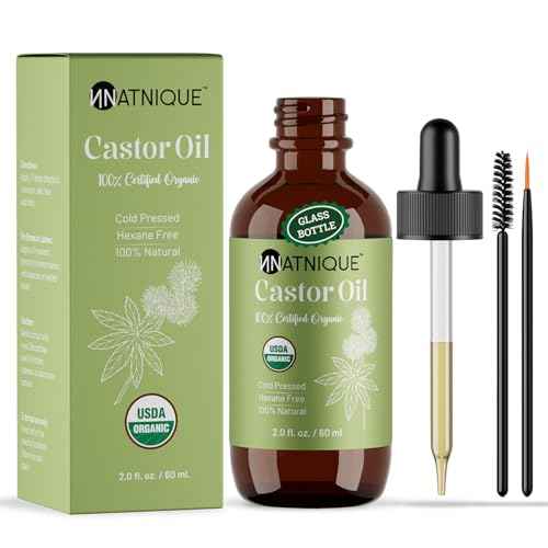 Natnique Castor Oil 2oz ? USDA Certified Organic, 100% Pure Cold Pressed Unrefined Oil for Hair Growth, Eyelashes, Eyebrows & Scalp ? Natural Skin Moisturizer, Lash Serum & Hair Treatment