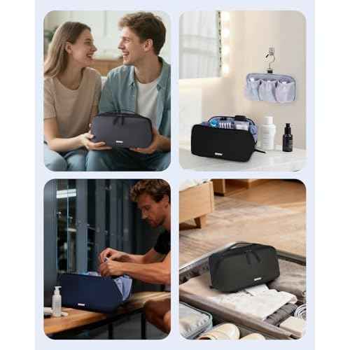 WANDF Toiletry Bag for Men, PU Leather Travel Organizer with Detachable Waterproof Hanging Pouch, Open-Flat Dopp Kit Shaving Bag with Wet Pocket for Travel Toiletries Accessories (Navy Blue)