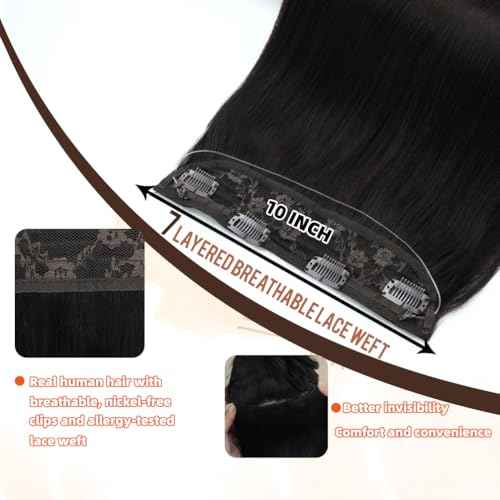 Invisible Wire Hair Extensions Real Human Hair - 18 Inch 80G Dark Brown Transparent Fish Line Clip-Ins Hair Piece, 100% Remy Human Hair Extensions for Women