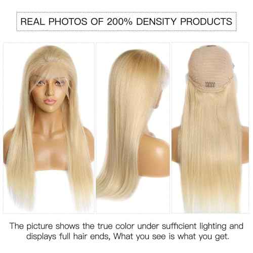 IWISH 613 13x6 Lace Front Wig Human Hair 20 Inches 200% Density Blonde Straight HD Transparent Lace Frontal Human Hair Wigs Pre Plucked for Women