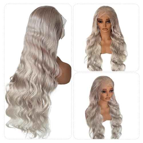 Munx 30 Inch Grey Lace Front Wig Human Hair HD Transparent Lace Frontal Wig for Women 180% Density Pre Plucked Glueless Silver Grey Body Wave Wigs with Baby Hair