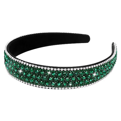 Wecoe Rhinestone Headband - Dark Green Bling Sparkly Crystal Diamond Thin Hair Band for Women & Girls, Fashion Accessory for Holiday, Birthday Gift