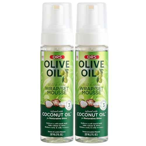 ORS Olive Oil Hold & Shine Wrap Set Mousse Infused with Coconut Oil for Restorative Shine 7 Ounce (Pack of 2)